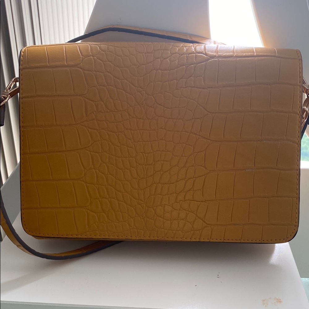 Croc-Embossed yellow mustard H&M Shoulder Bag
